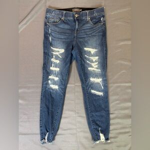 Torrid Bombshell Skinny Jeans Distressed Raw Hem Stretch Denim Size 14R